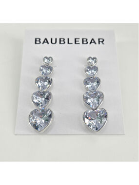 BaubleBar Minette Heart Drop Earrings Silver CZ Sparkly NEW